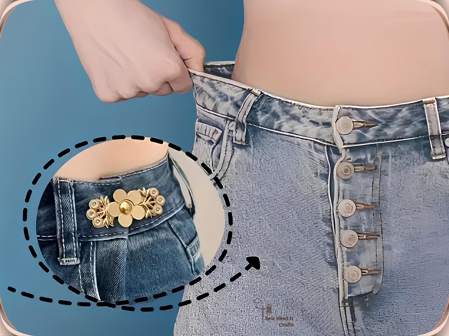 No Sew Waist Adjusters for Pants, Jeans Waist Tightener, Floral Pant Tightener