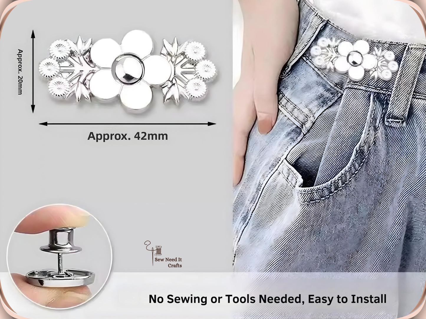 No Sew Waist Adjusters for Pants, Jeans Waist Tightener, Floral Pant Tightener