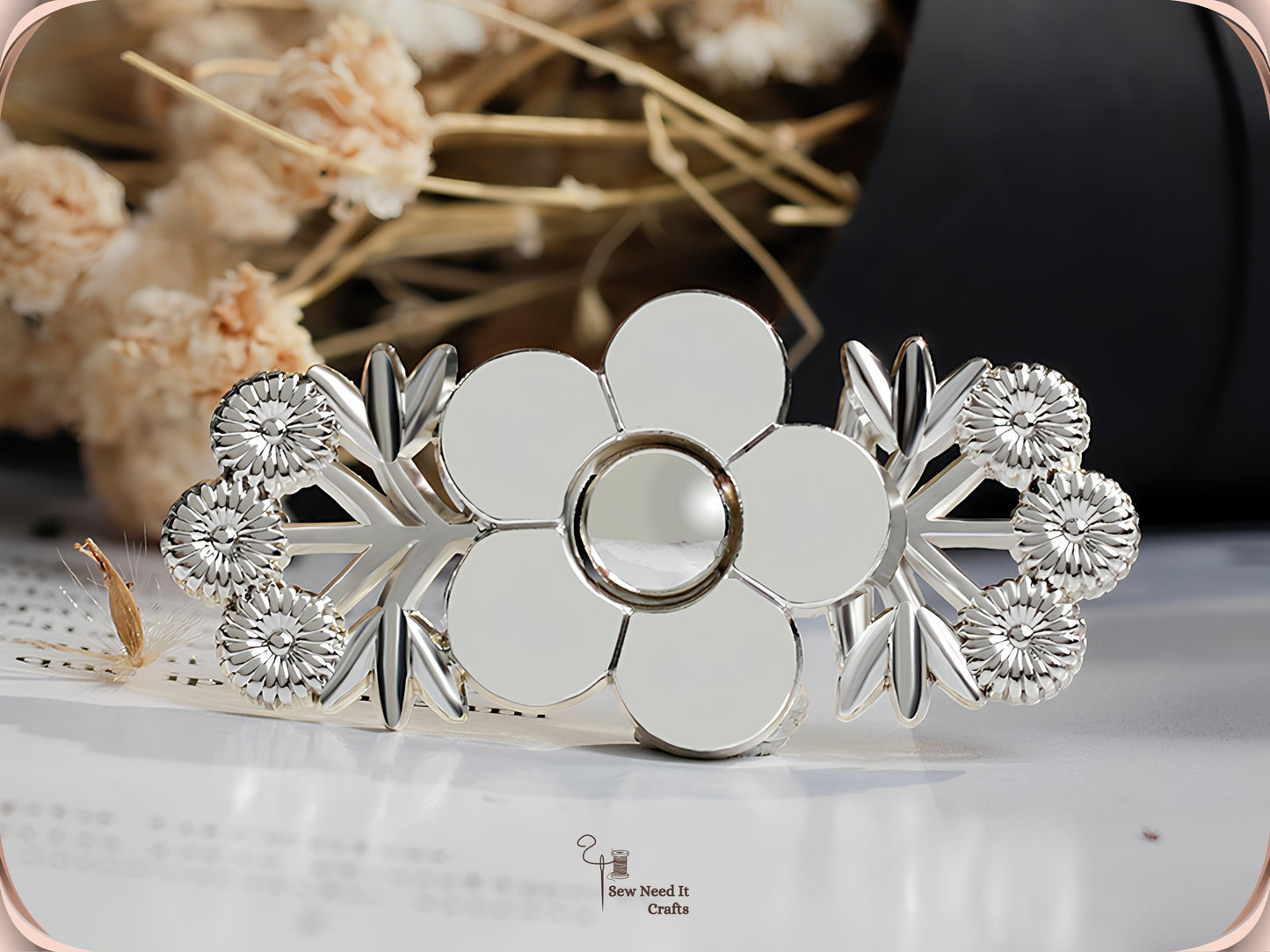 Silver flower no-sew jean waist adjuster clip, one set