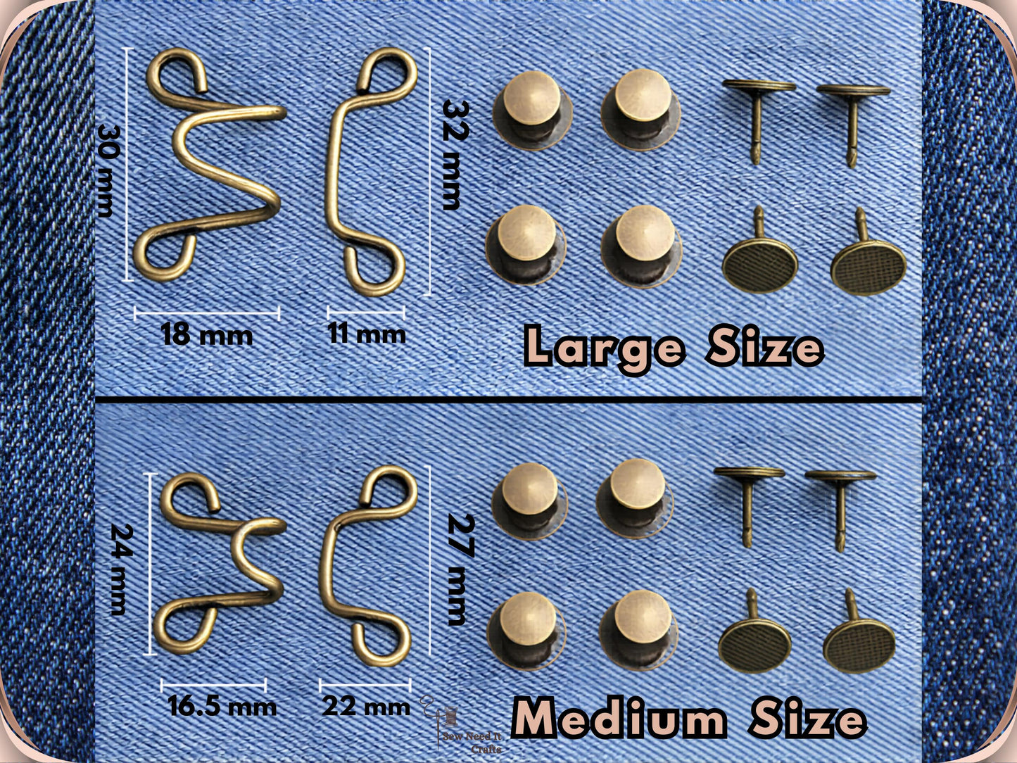 No Sew Waist Adjusters for Pants, Jeans Waist Tightener, Classic Button Design