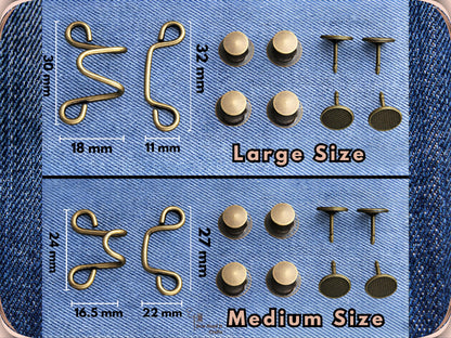 No Sew Waist Adjusters for Pants, Jeans Waist Tightener, Classic Button Design