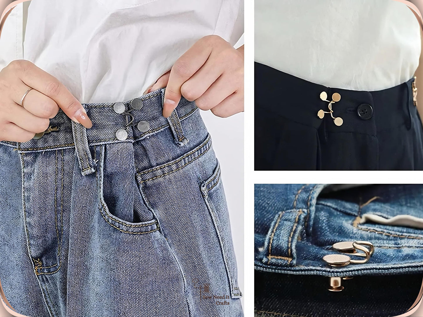 No Sew Waist Adjusters for Pants, Jeans Waist Tightener, Classic Button Design