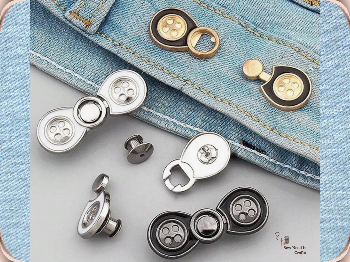 No Sew Waist Adjusters for Pants, Jeans Waist Tightener Bow Button Design