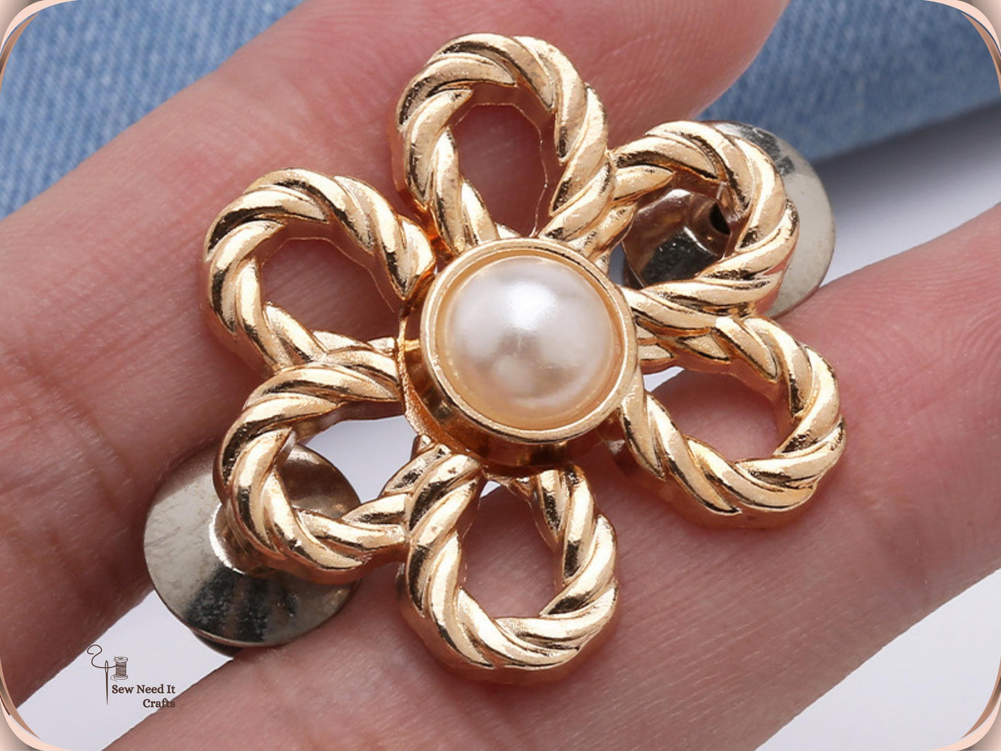 No Sew Waist Adjusters for Pants, Jeans Waist Tightener Pearl Flower Design