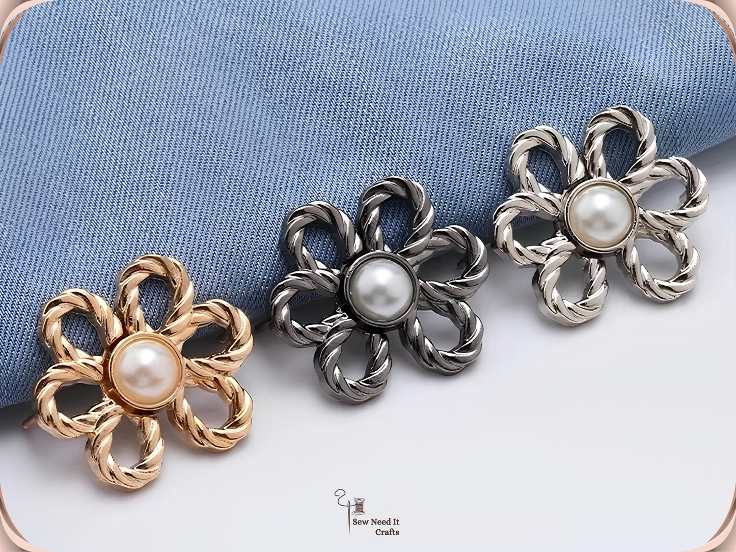 No Sew Waist Adjusters for Pants, Jeans Waist Tightener Pearl Flower Design