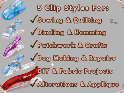 10-100 Pcs Multi-Style Sewing Clips for Sewing, Quilting & Binding Fabric Clips
