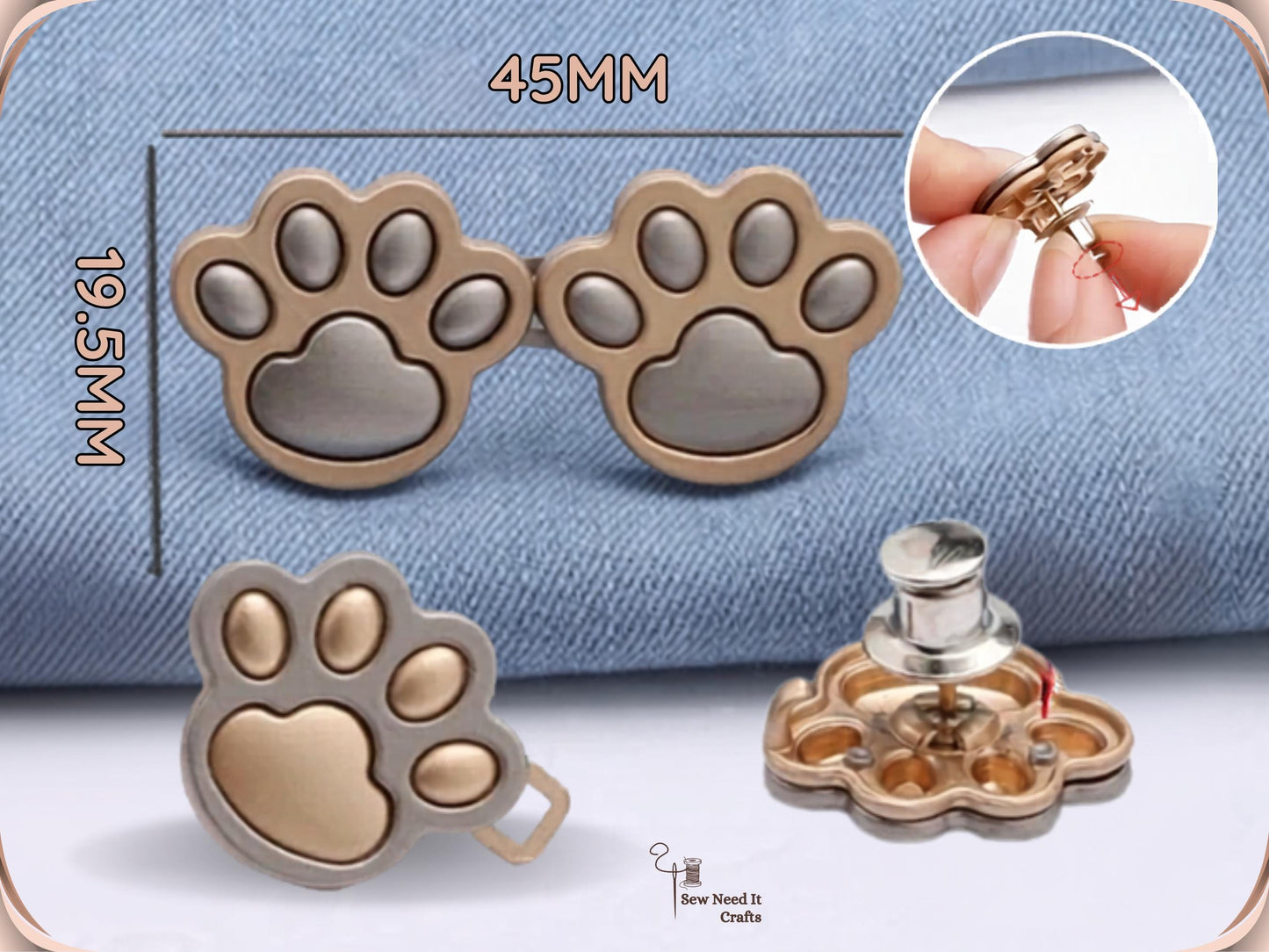 No Sew Waist Adjusters for Pants, Jeans Waist Tightener 3D Dog Paw, Cat Paw Design