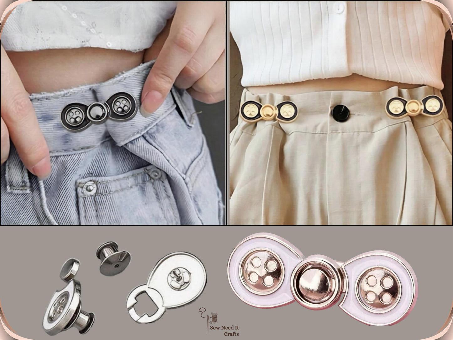 No Sew Waist Adjusters for Pants, Jeans Waist Tightener Bow Button Design