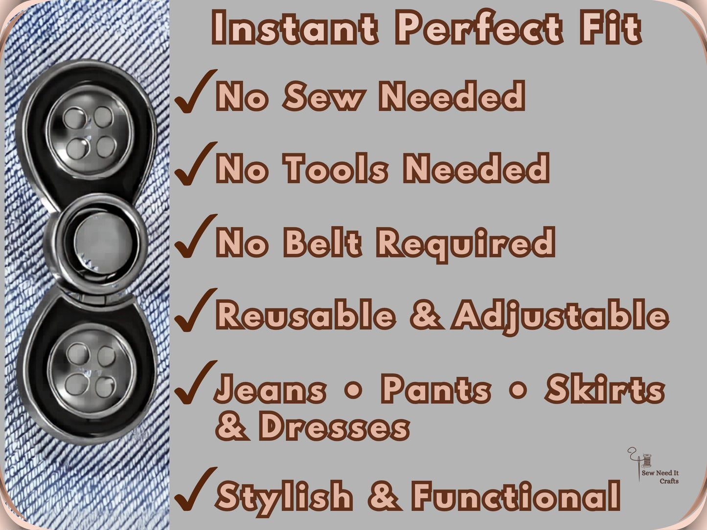 No Sew Waist Adjusters for Pants, Jeans Waist Tightener Bow Button Design