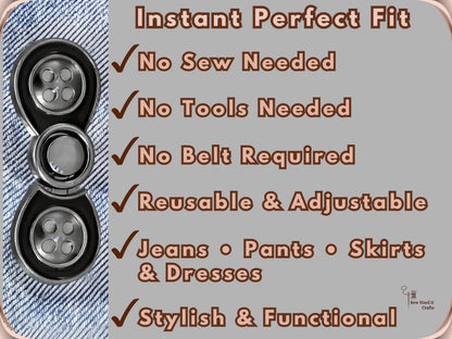 No Sew Waist Adjusters for Pants, Jeans Waist Tightener Bow Button Design