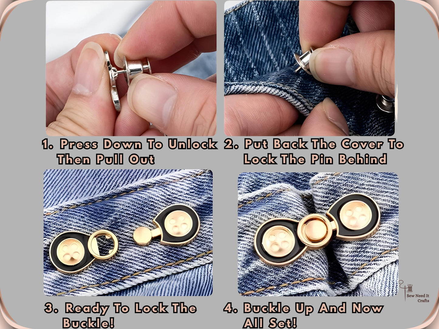 No Sew Waist Adjusters for Pants, Jeans Waist Tightener Bow Button Design
