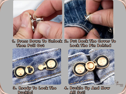 No Sew Waist Adjusters for Pants, Jeans Waist Tightener Bow Button Design
