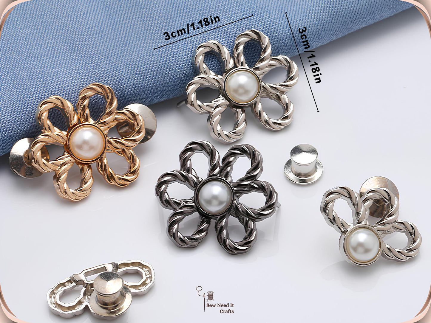 No Sew Waist Adjusters for Pants, Jeans Waist Tightener Pearl Flower Design