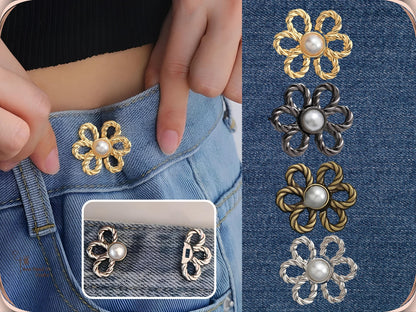 No Sew Waist Adjusters for Pants, Jeans Waist Tightener Pearl Flower Design
