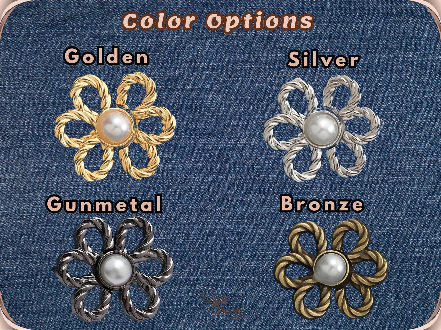 No Sew Waist Adjusters for Pants, Jeans Waist Tightener Pearl Flower Design