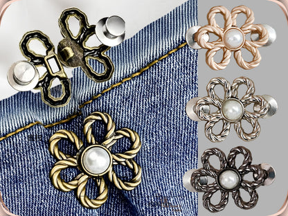 No Sew Waist Adjusters for Pants, Jeans Waist Tightener Pearl Flower Design
