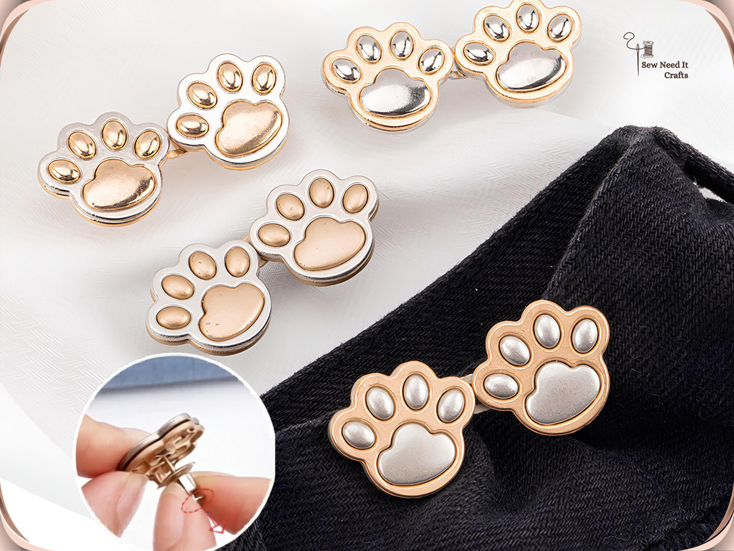 No Sew Waist Adjusters for Pants, Jeans Waist Tightener 3D Dog Paw, Cat Paw Design