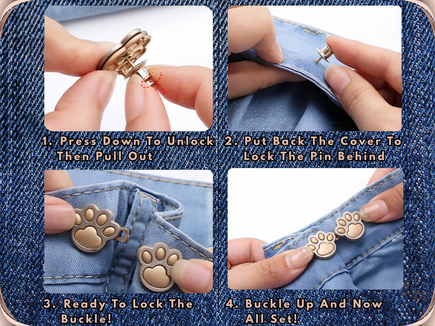 No Sew Waist Adjusters for Pants, Jeans Waist Tightener 3D Dog Paw, Cat Paw Design
