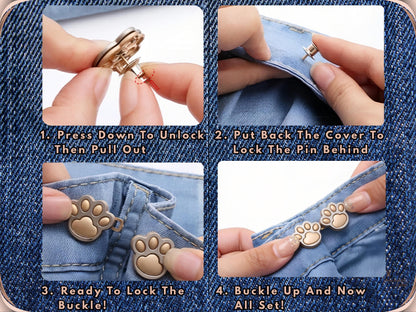 No Sew Waist Adjusters for Pants, Jeans Waist Tightener 3D Dog Paw, Cat Paw Design