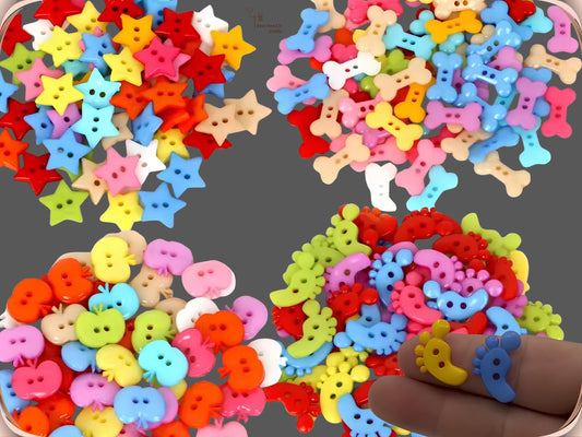 50 Pcs Novelty Sewing Buttons, Heart Shaped Buttons, Baby Buttons, Star Buttons, Flower Buttons, Apple Buttons, Daisy Buttons, Craft Buttons