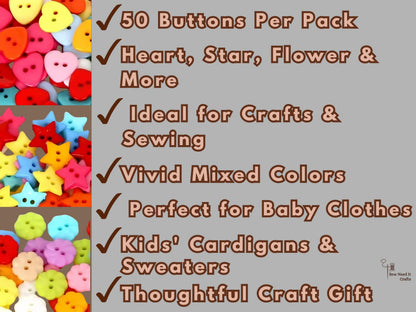 50 Pcs Novelty Sewing Buttons, Heart Shaped Buttons, Baby Buttons, Star Buttons, Flower Buttons, Apple Buttons, Daisy Buttons, Craft Buttons
