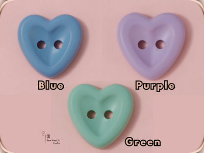20 Pcs Macaron Heart Shaped Buttons for Sewing — Pastel Colors, 3 Sizes 12.5mm, 15mm, 18mm