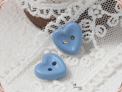20 Pcs Macaron Heart Shaped Buttons for Sewing — Pastel Colors, 3 Sizes 12.5mm, 15mm, 18mm
