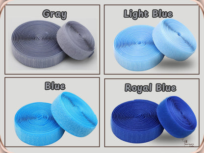 Sew-on hook and loop tape color options: Gray, Light Blue, Blue and Royal Blue
