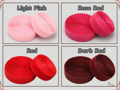 Sew-on hook and loop tape color options: Light Pink, Rose Red, Red and Dark Red