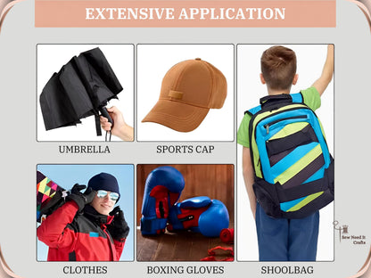 Hook and loop tape applications including an umbrella strap, a cap, a schoolbag, clothing and boxing gloves