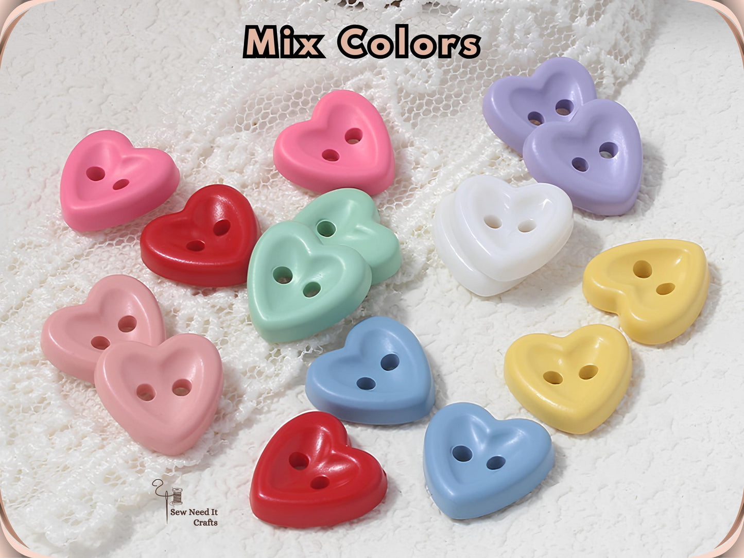20 Pcs Macaron Heart Shaped Buttons for Sewing — Pastel Colors, 3 Sizes 12.5mm, 15mm, 18mm
