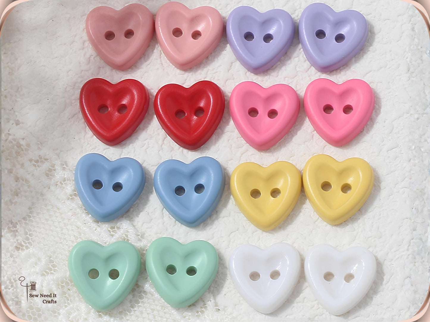 20 Pcs Macaron Heart Shaped Buttons for Sewing — Pastel Colors, 3 Sizes 12.5mm, 15mm, 18mm