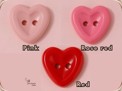 20 Pcs Macaron Heart Shaped Buttons for Sewing — Pastel Colors, 3 Sizes 12.5mm, 15mm, 18mm