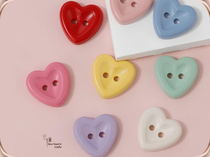 20 Pcs Macaron Heart Shaped Buttons for Sewing — Pastel Colors, 3 Sizes 12.5mm, 15mm, 18mm