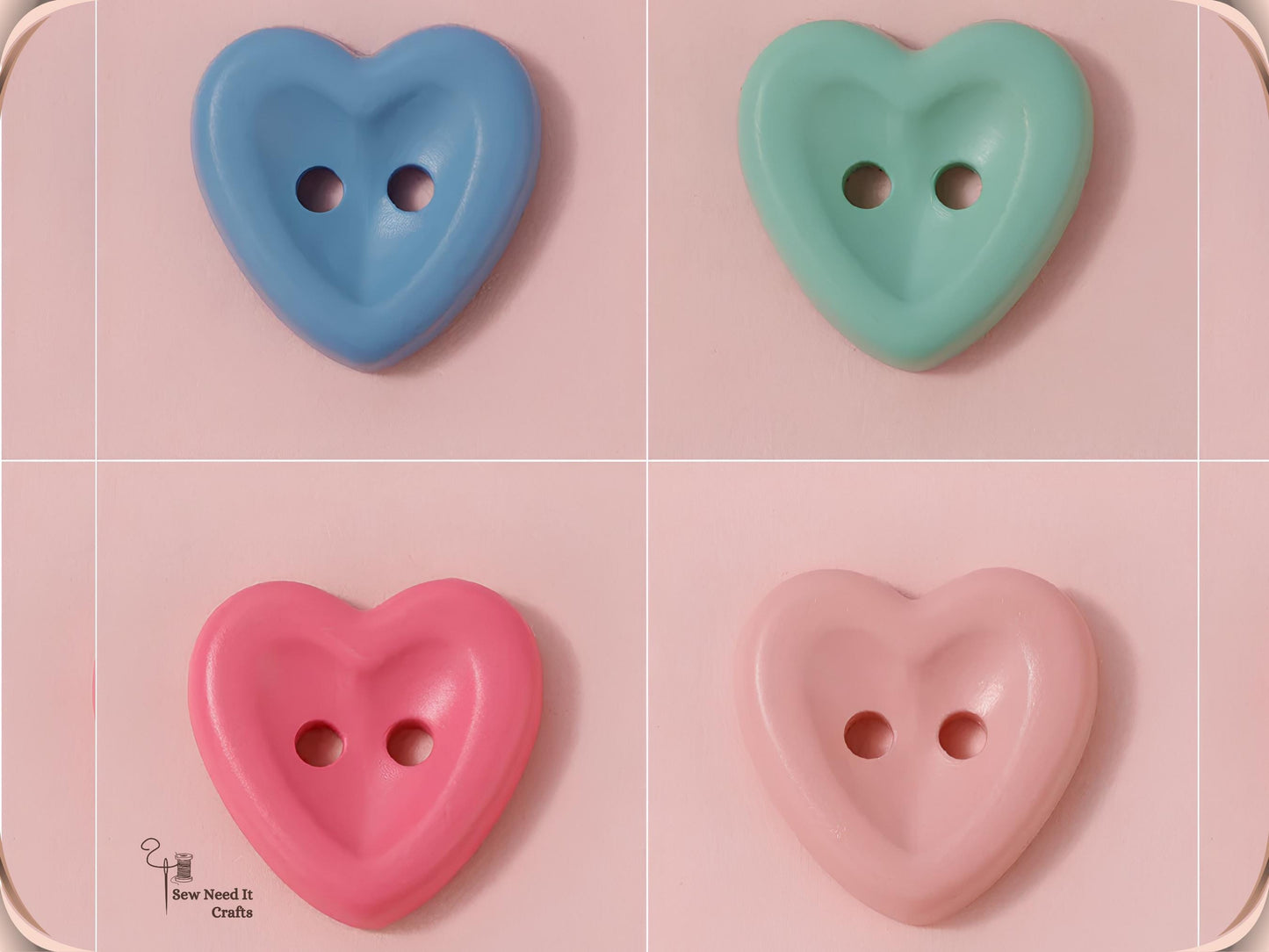 20 Pcs Macaron Heart Shaped Buttons for Sewing — Pastel Colors, 3 Sizes 12.5mm, 15mm, 18mm