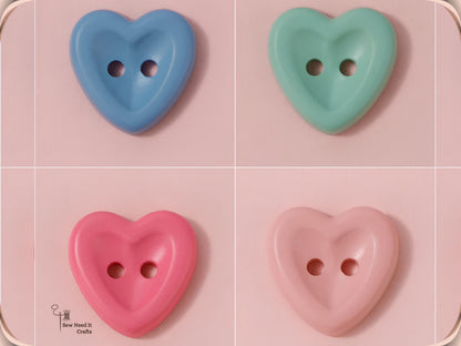 20 Pcs Macaron Heart Shaped Buttons for Sewing — Pastel Colors, 3 Sizes 12.5mm, 15mm, 18mm