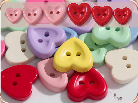 20 Pcs Macaron Heart Shaped Buttons for Sewing — Pastel Colors, 3 Sizes 12.5mm, 15mm, 18mm