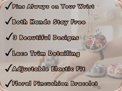 Floral Pin Cushion Wristband, Wrist Pin Cushion for Sewing, Floral Pincushion, Cute Pincushion, Beautiful Pincushions, Floral Pin Cushions