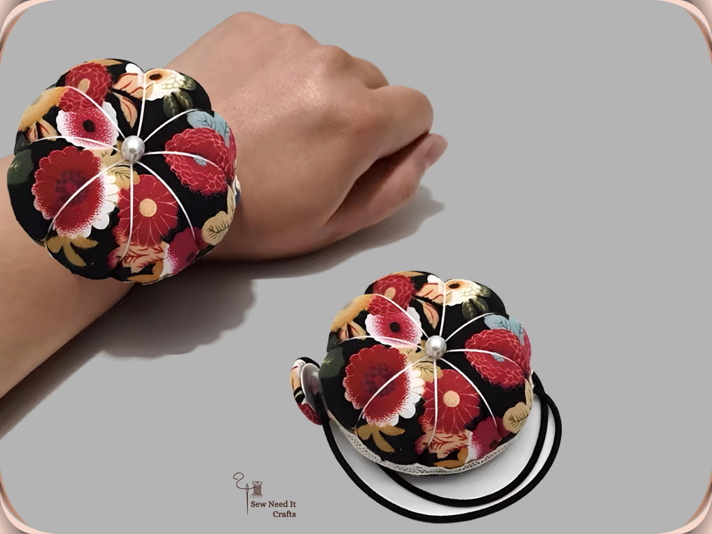 Floral Pin Cushion Wristband, Wrist Pin Cushion for Sewing, Floral Pincushion, Cute Pincushion, Beautiful Pincushions, Floral Pin Cushions