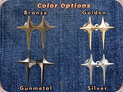 Color options: bronze, golden, gunmetal and silver sparkle star jean pins on denim