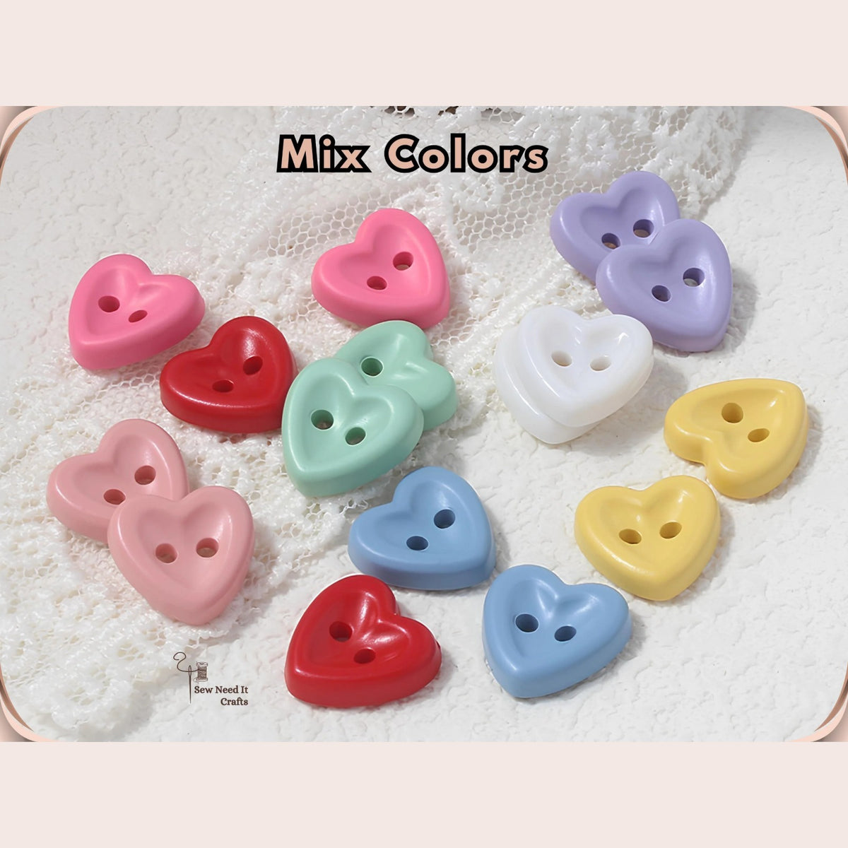 Assorted pastel heart shaped macaron buttons, mixed colour pack