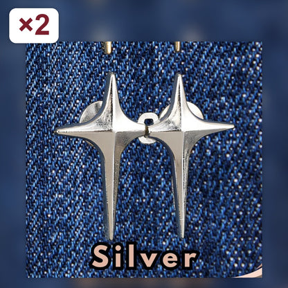 Two sets of silver four-point star no-sew waist tightener pins