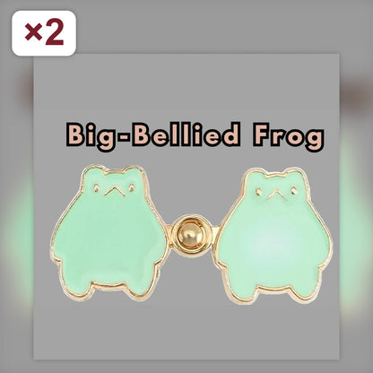 Two sets of big-bellied frog mint green enamel no-sew waist tightener pins with gold peg-and-ring snaps