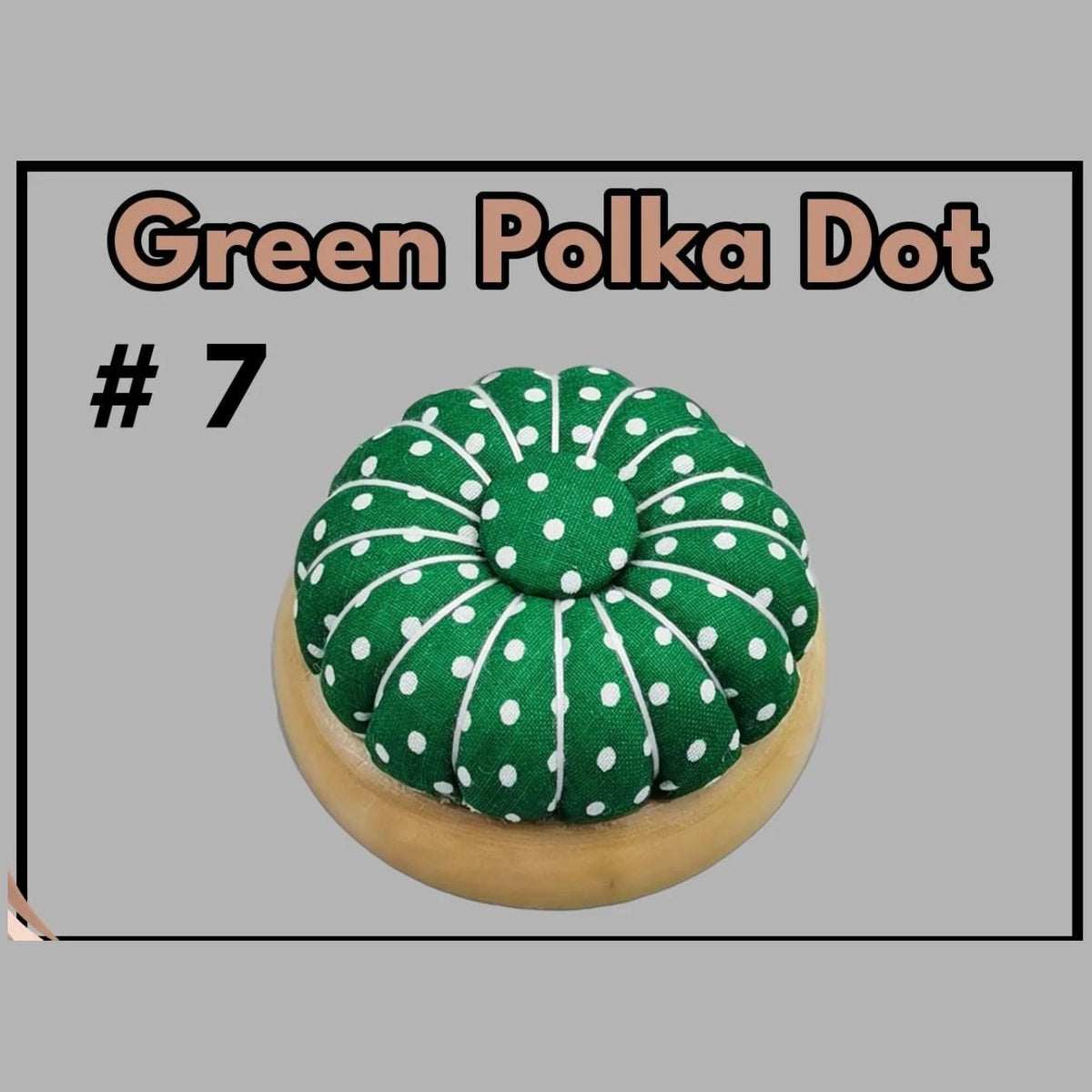 Pumpkin pin cushion with magnetic wooden base, #7 Green Polka Dot fabric