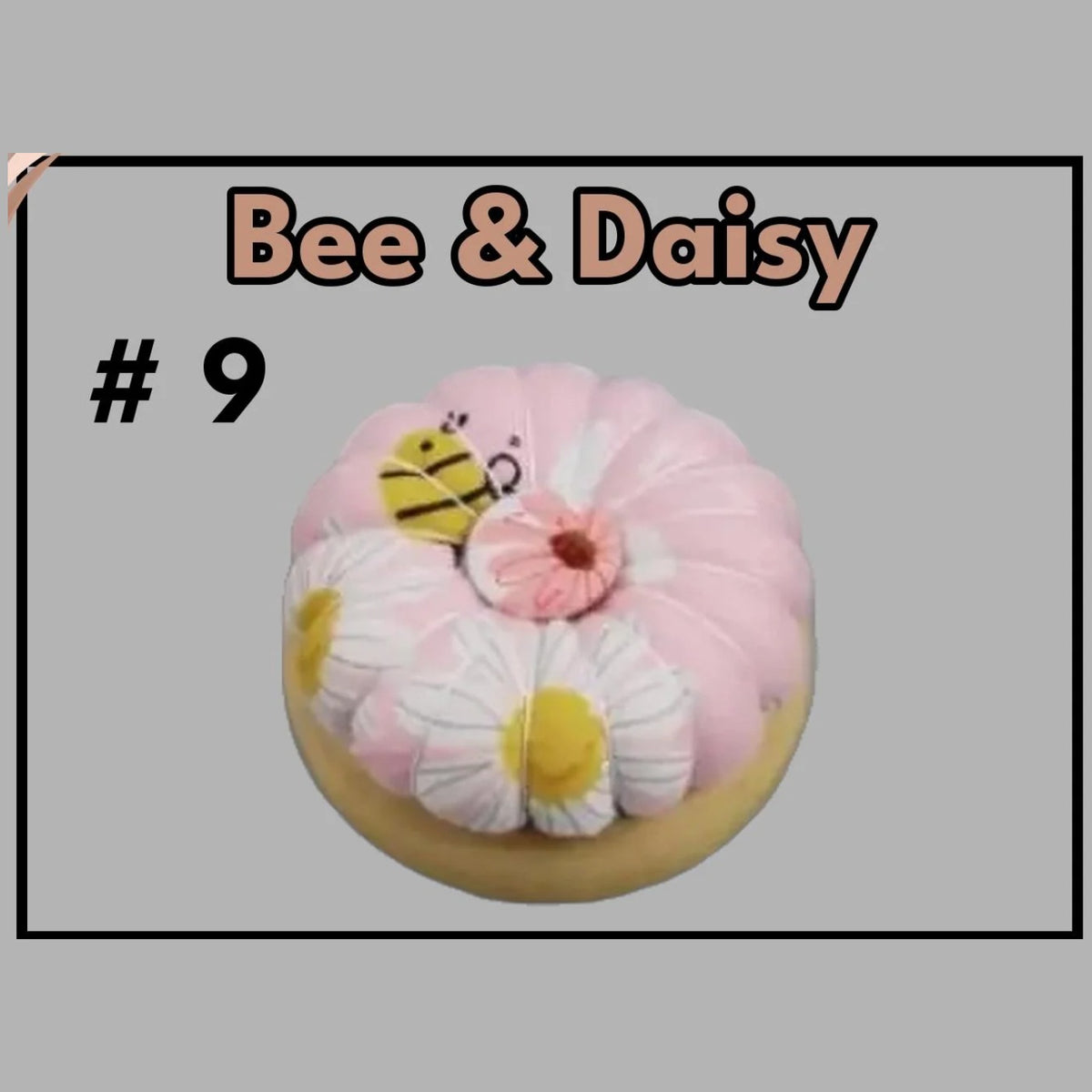 Pumpkin pin cushion with magnetic wooden base, #9 Bee & Daisy fabric