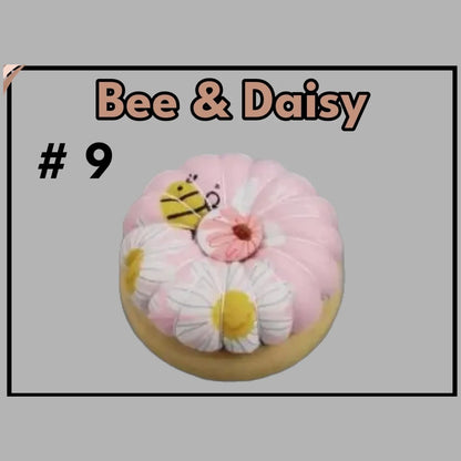 Pumpkin pin cushion with magnetic wooden base, #9 Bee & Daisy fabric