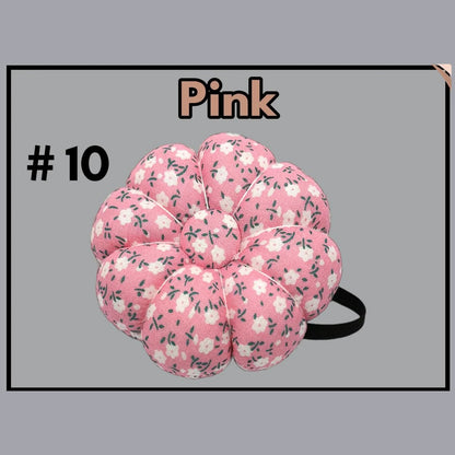 Pumpkin-shaped wrist pin cushion #10 Pink print with elastic wristband