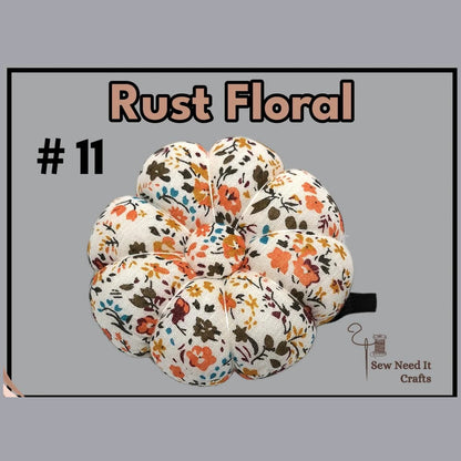 Pumpkin-shaped wrist pin cushion #11 Rust Floral print with elastic wristband
