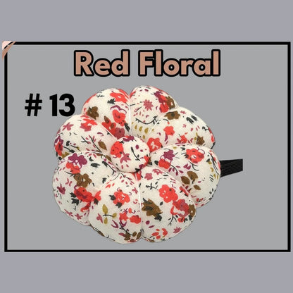 Pumpkin-shaped wrist pin cushion #13 Red Floral print with elastic wristband