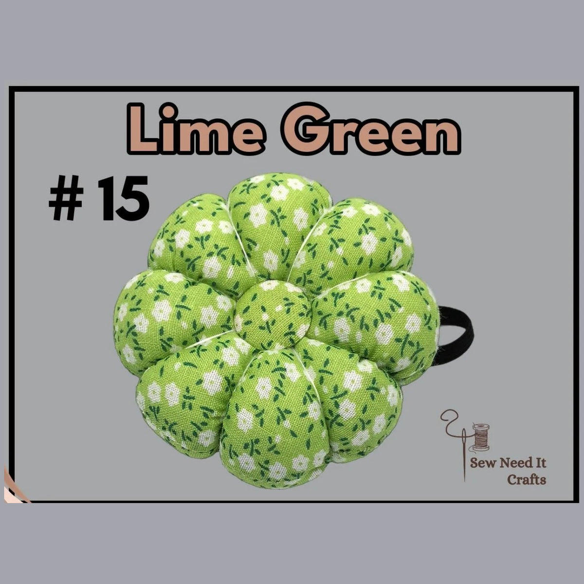Pumpkin-shaped wrist pin cushion #15 Lime Green print with elastic wristband